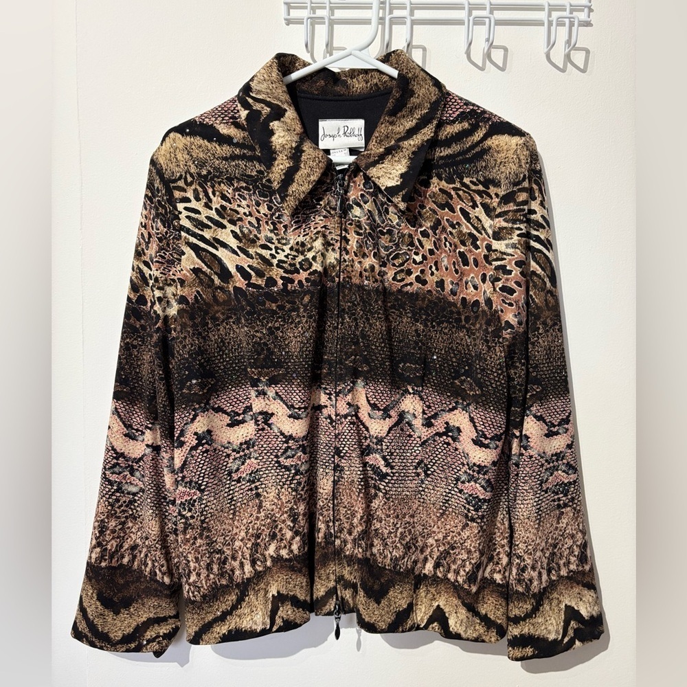 ✨Joseph Ribkoff Animal-Print Zip Jacket – Brown/Black – Size 14 - Picture 3 of 11
